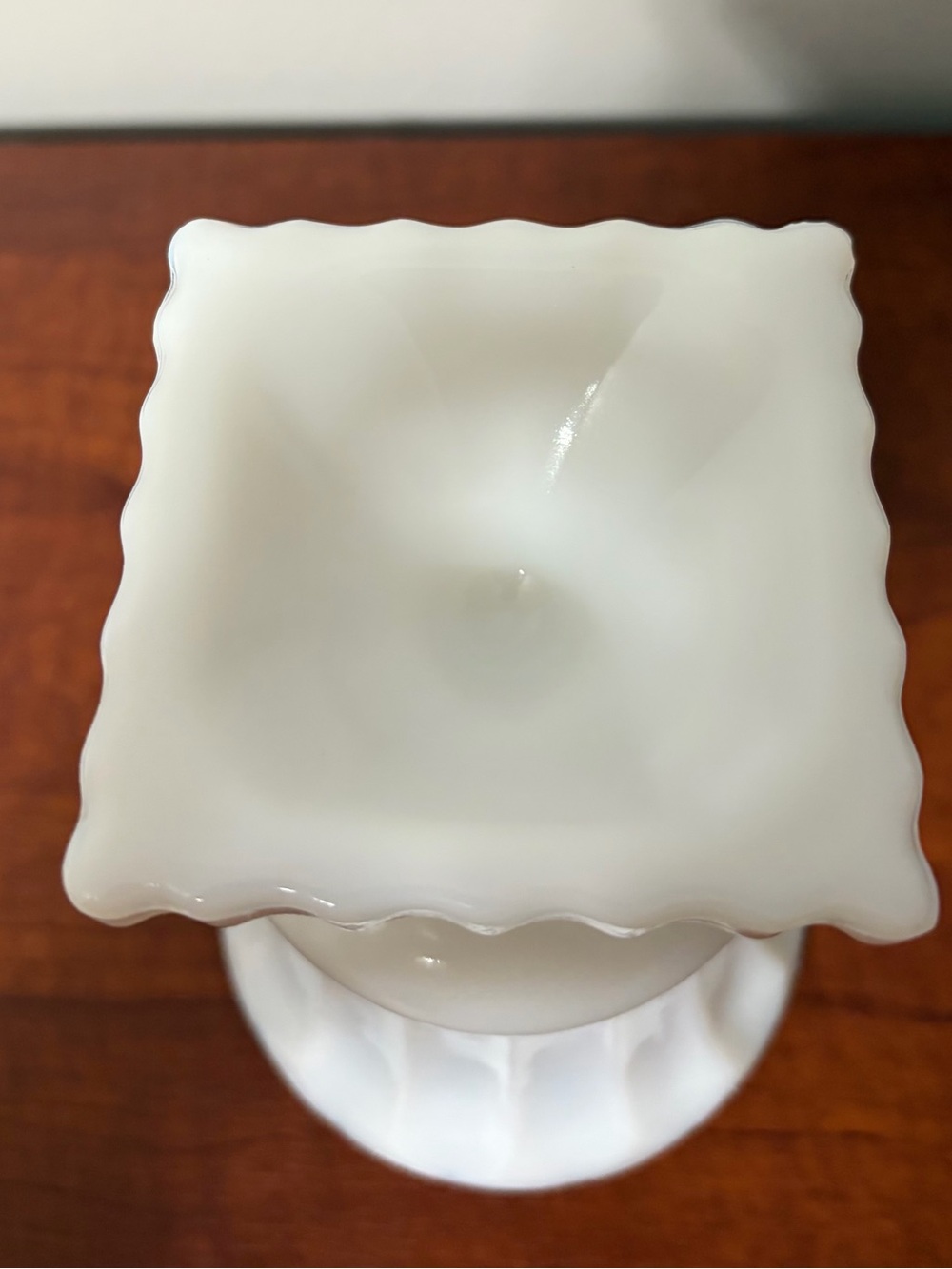 White Milk Glass Scalloped Pedestal Vase - Picture 5 of 8